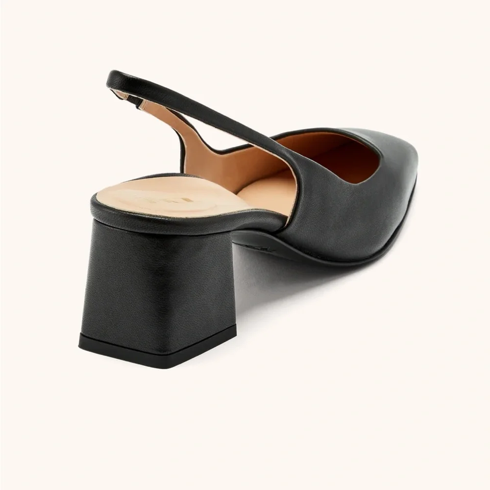INEZ Black Slingback Square-Toe Heels